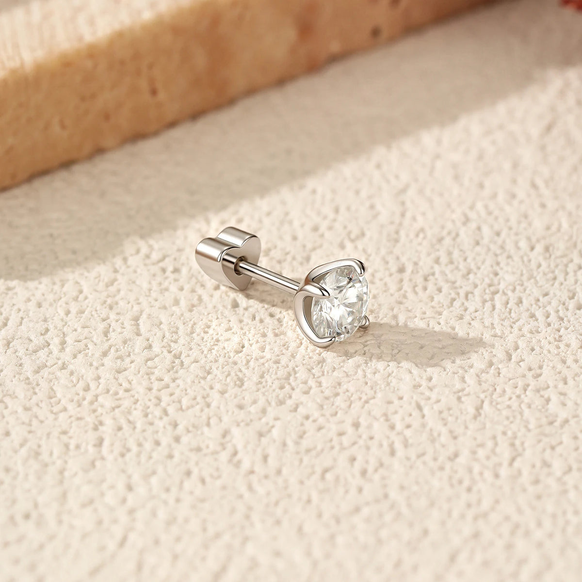 Kinselle Round Brilliant Moissanite Stud Earrings — VVS1, 925 Sterling Silver