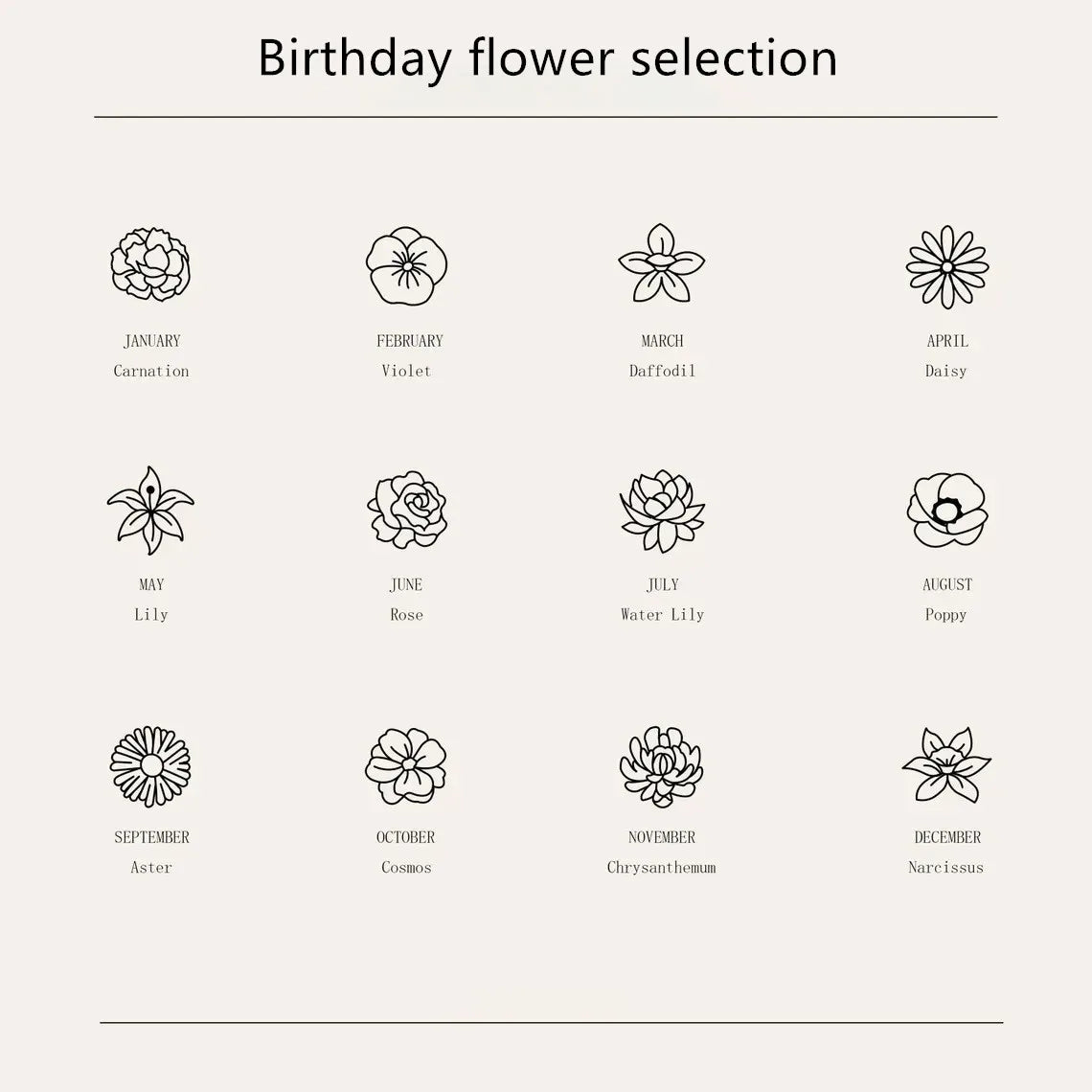 Kinselle Personalized Birth Flower Bouquet Necklace – 14K Gold-Plated