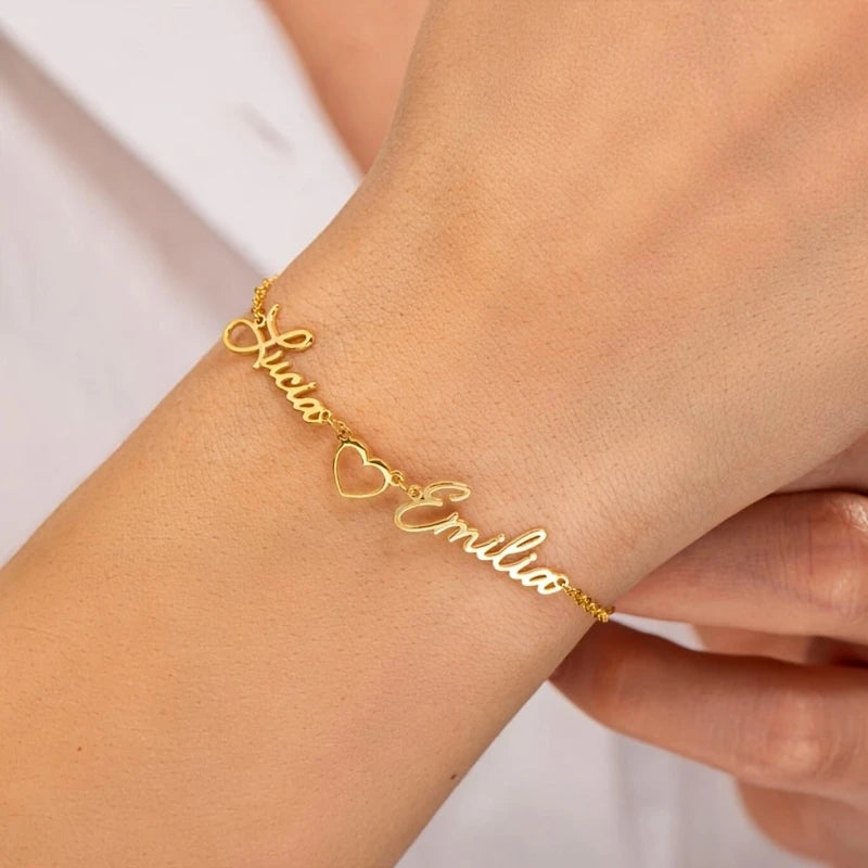 Kinselle Personalized Double Name Heart Bracelet