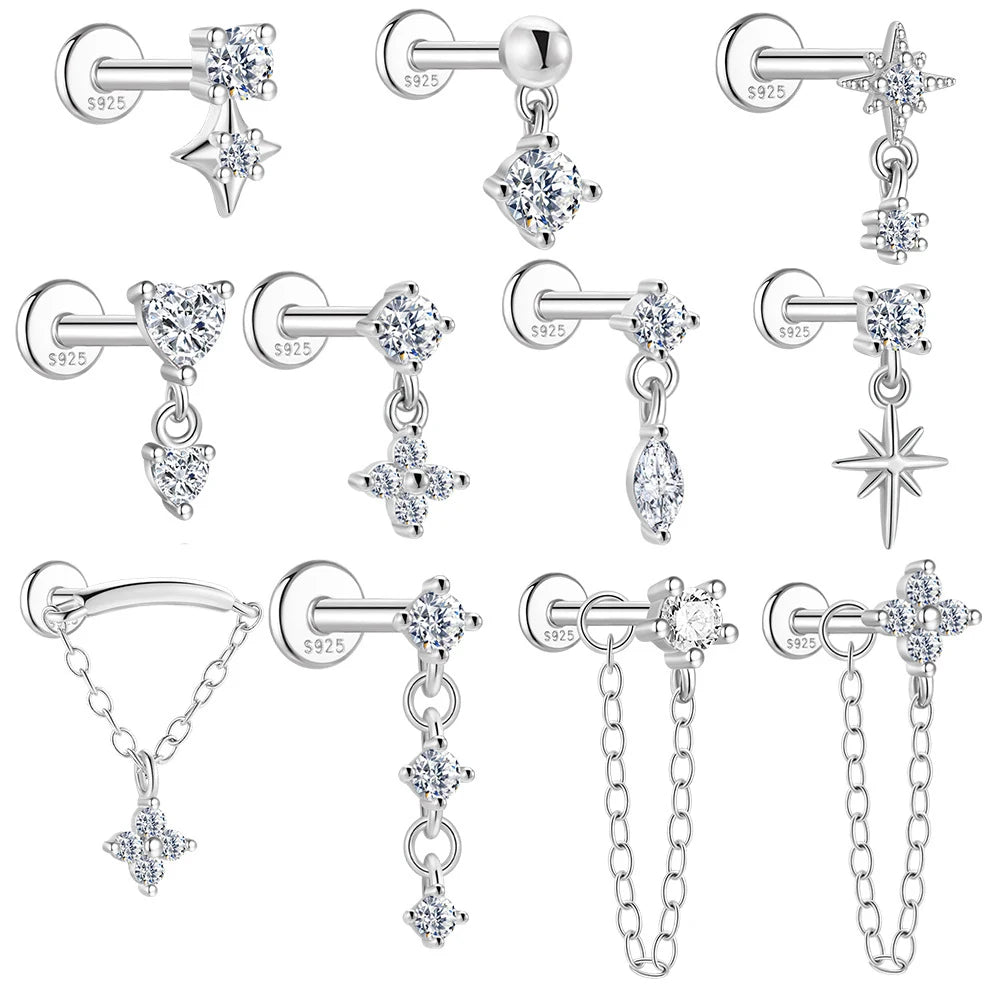 Kinselle Zircon Chain Flat-Back Stud Earrings — 925 Sterling Silver