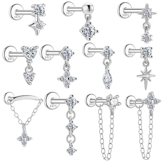 Kinselle Zircon Chain Flat-Back Stud Earrings — 925 Sterling Silver