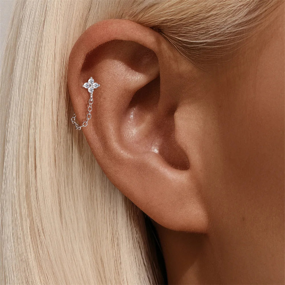 Kinselle Zircon Chain Flat-Back Stud Earrings — 925 Sterling Silver