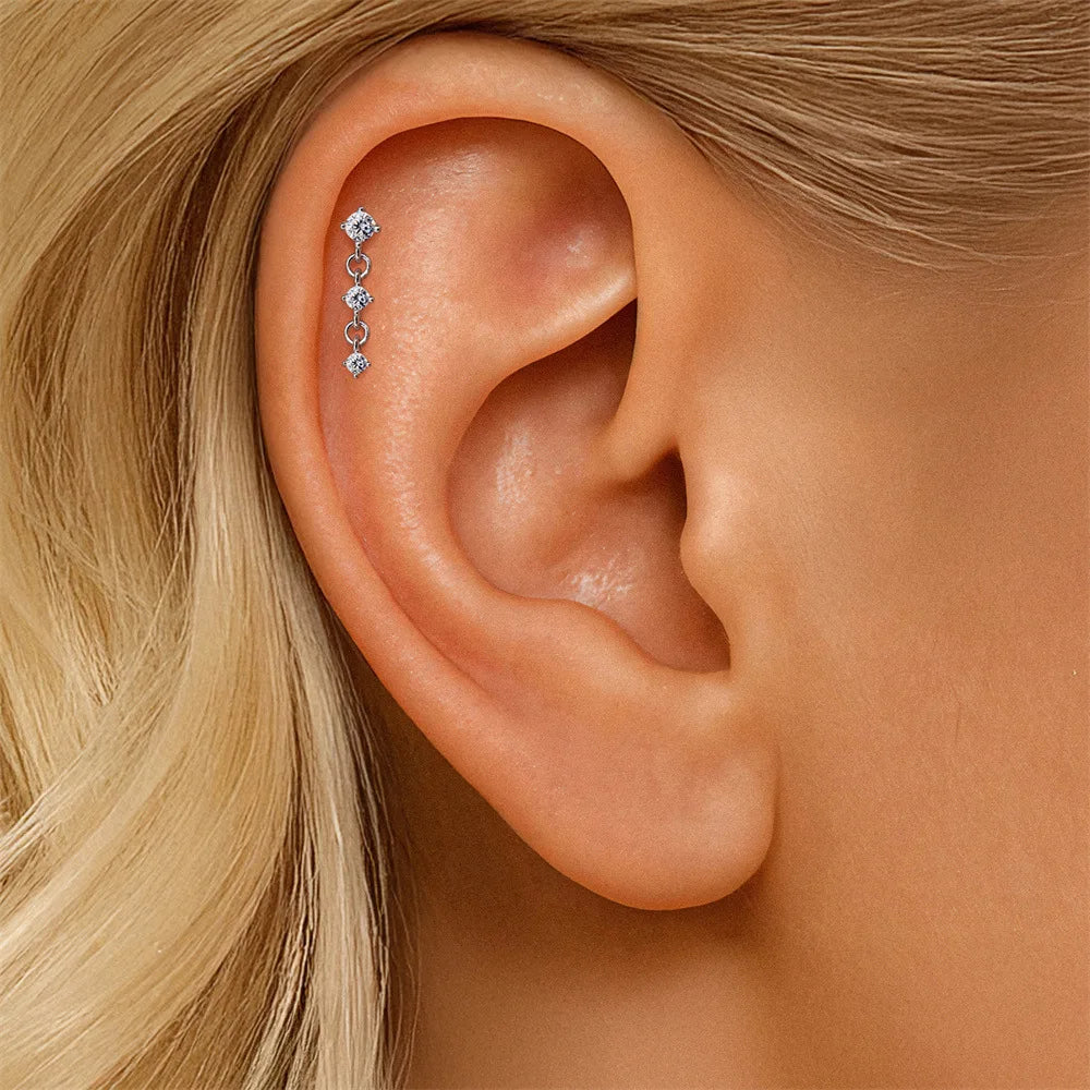 Kinselle Zircon Chain Flat-Back Stud Earrings — 925 Sterling Silver
