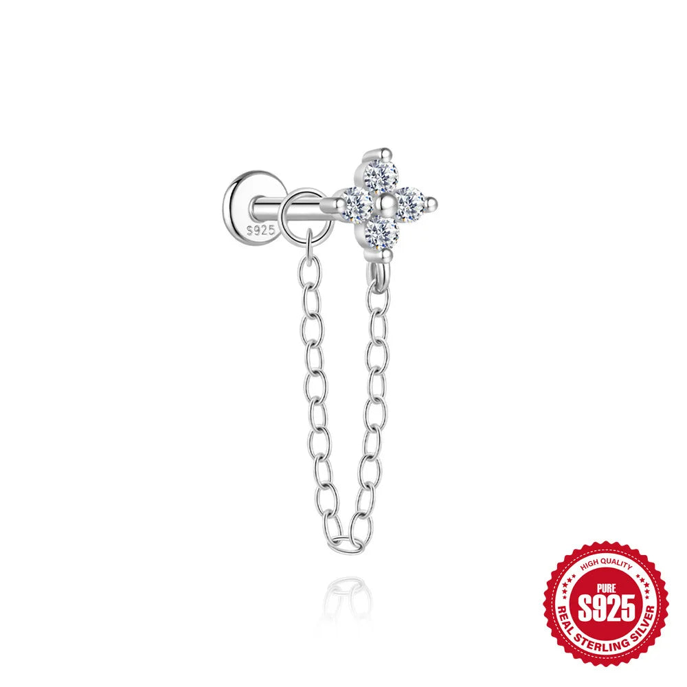 Kinselle Zircon Chain Flat-Back Stud Earrings — 925 Sterling Silver