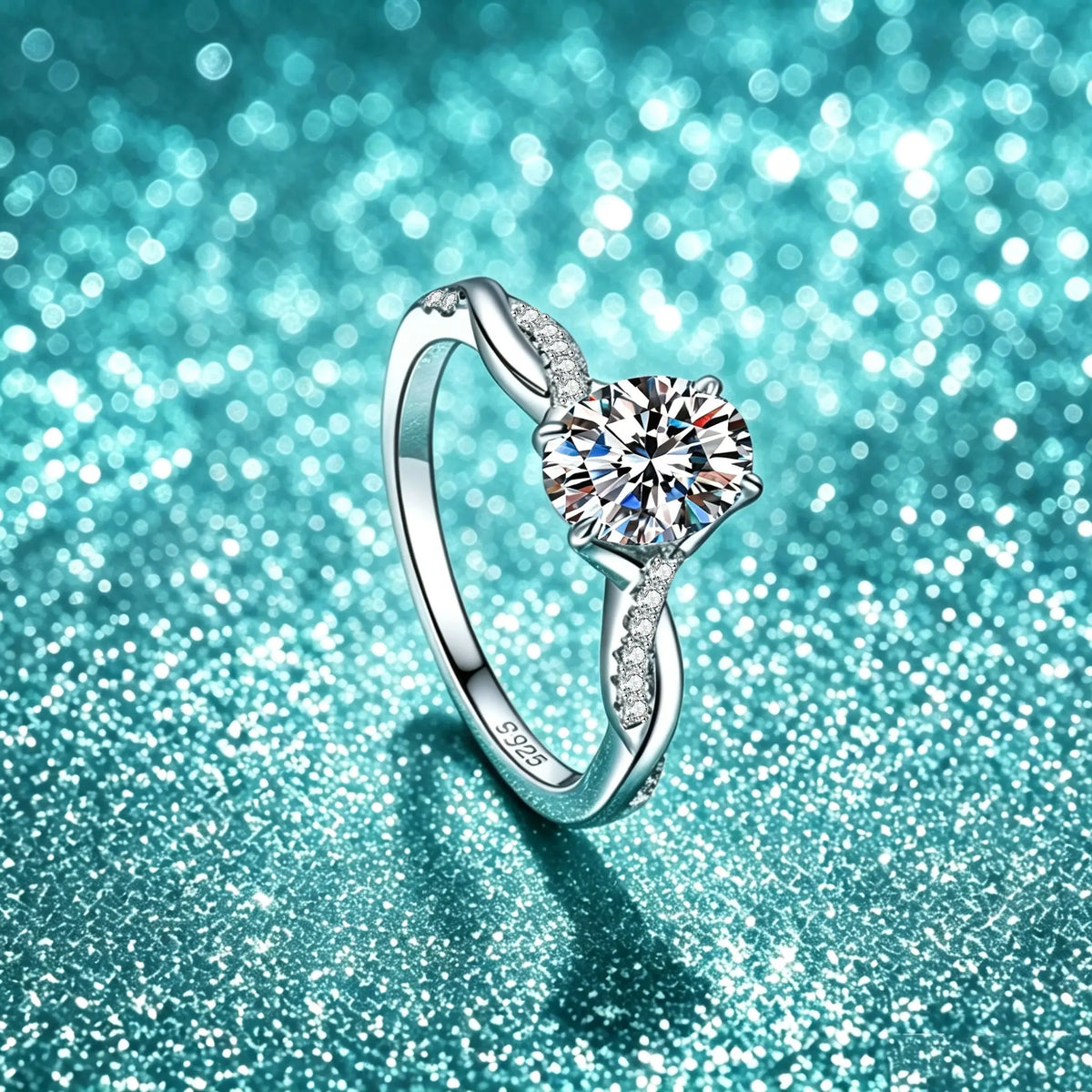 Kinselle 1.5CT Oval Moissanite Twist Ring — D Color, VVS1, 925 Sterling Silver