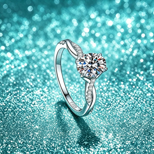 Kinselle 1.5CT Oval Moissanite Twist Ring — D Color, VVS1, 925 Sterling Silver