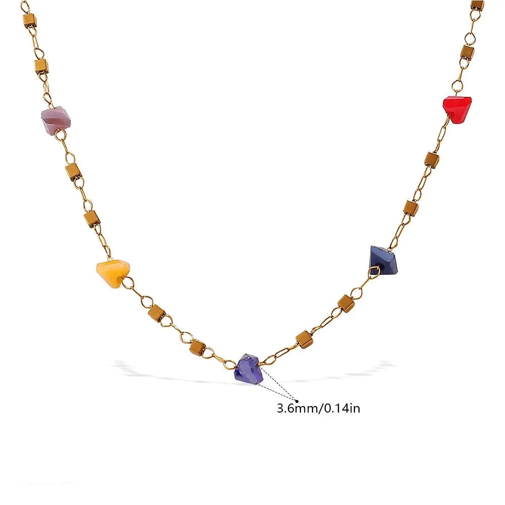 Gold-Plated Beaded Necklace with Colorful Crystal Rhinestones – Bohemian-Style Women’s Party Jewelry Gift