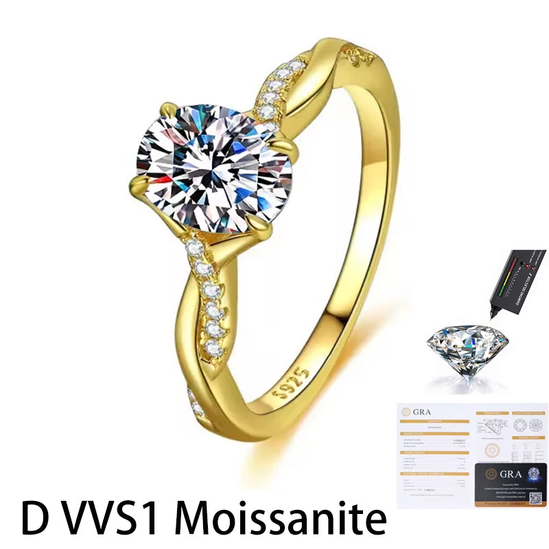 Kinselle 1.5CT Oval Moissanite Twist Ring — D Color, VVS1, 925 Sterling Silver