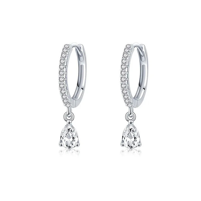 S925 Sterling Silver Teardrop Zircon Drop Hoop Earrings