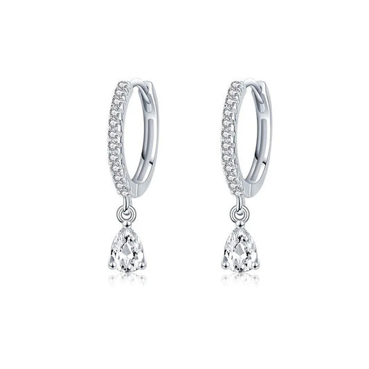 S925 Sterling Silver Teardrop Zircon Drop Hoop Earrings