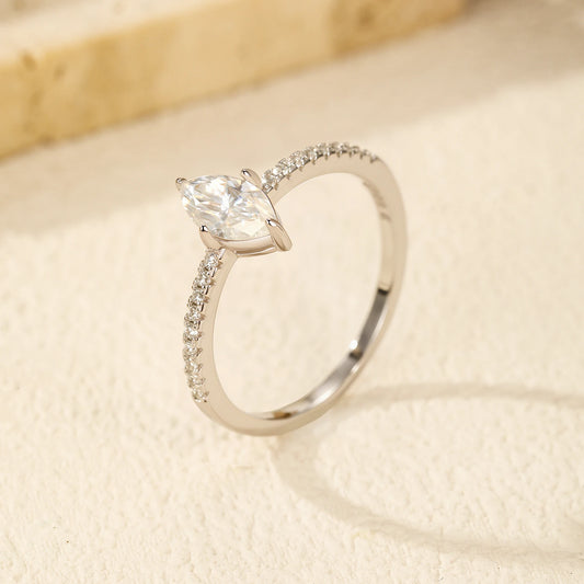 Kinselle Marquise-Cut Moissanite Band Ring — 925 Sterling Silver