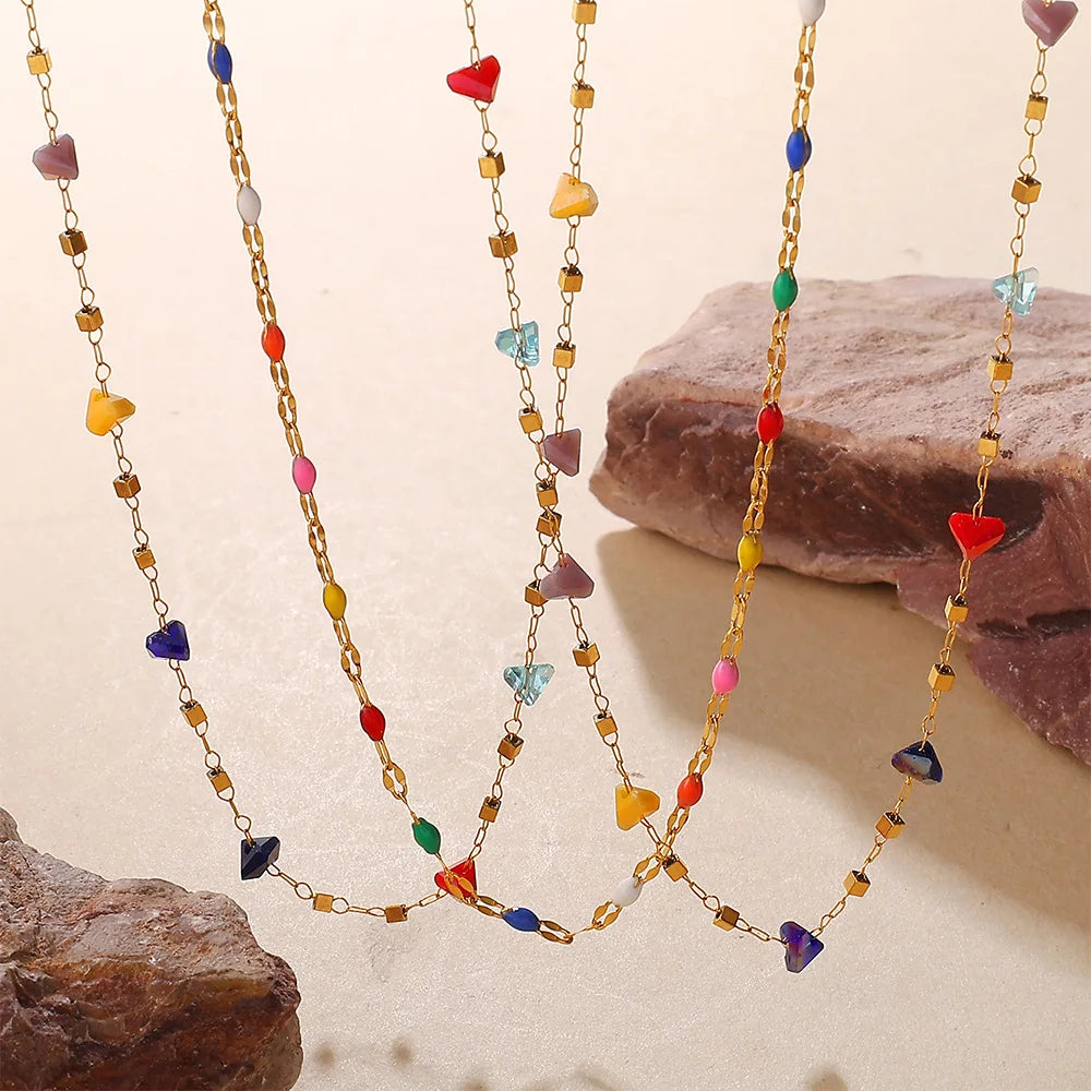 Gold-Plated Beaded Necklace with Colorful Crystal Rhinestones – Bohemian-Style Women’s Party Jewelry Gift