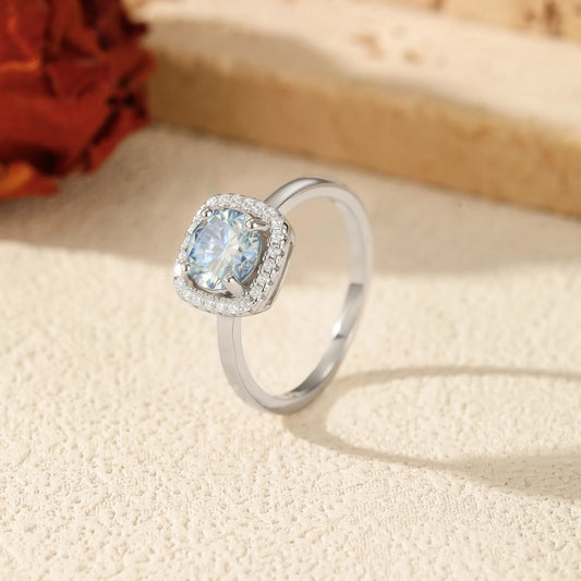Kinselle Sea Blue Moissanite Halo Ring — 925 Sterling Silver