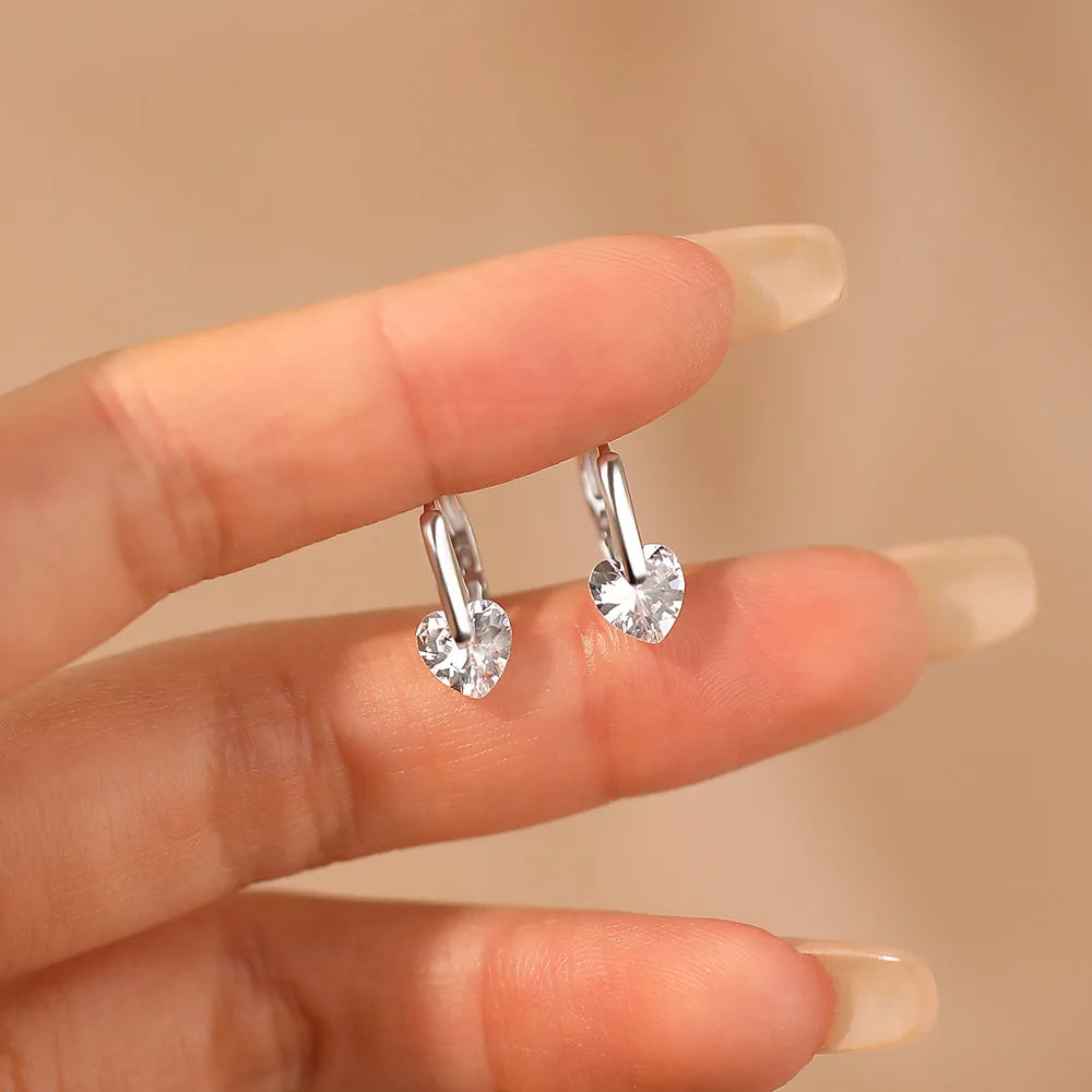 Kinselle Heart Cubic Zirconia Drop Hoop Earrings — 925 Sterling Silver