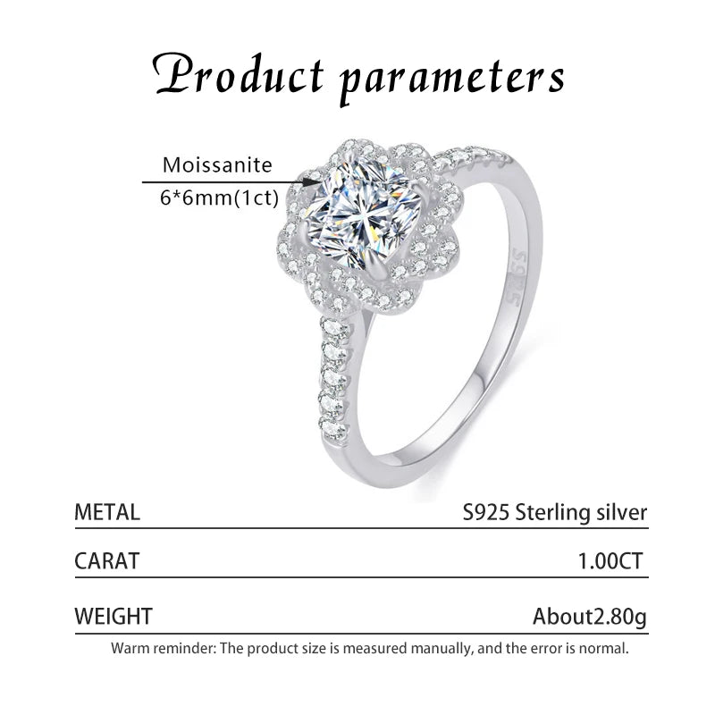 Kinselle Cushion-Cut Moissanite Flower Halo Ring — D Color, VVS1, 925 Sterling Silver