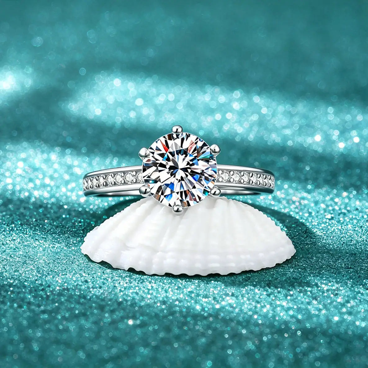 Kinselle 2CT Round Moissanite Six-Prong Ring — 925 Sterling Silver