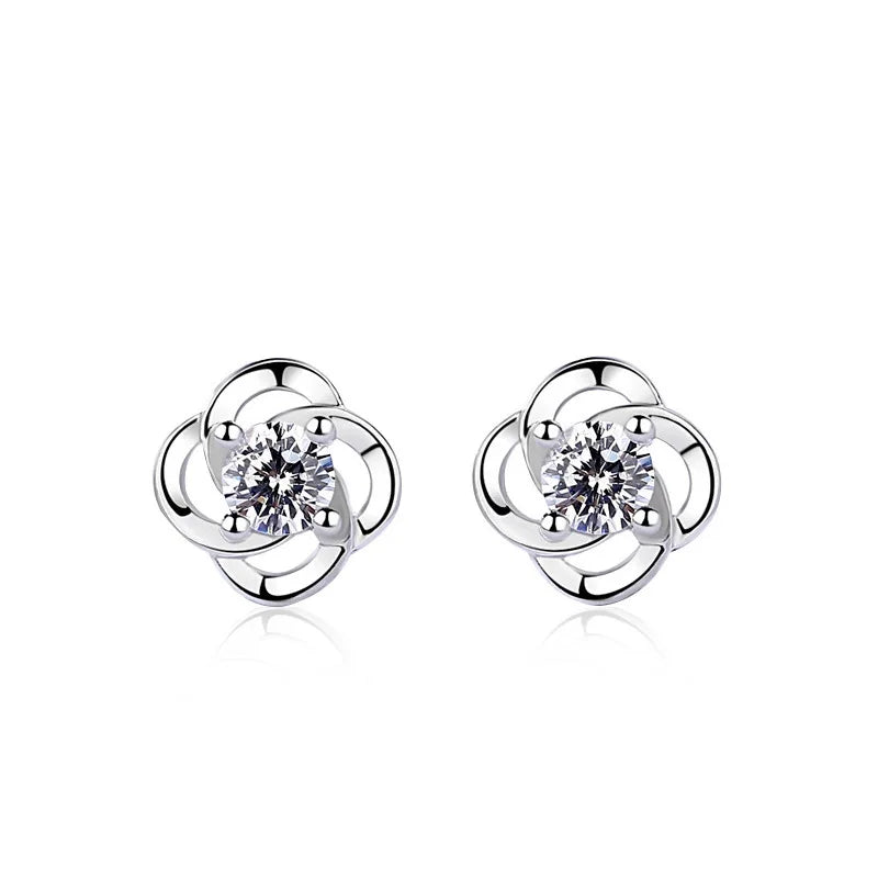Kinselle Rotating Four-Leaf Clover Zircon Stud Earrings — 925 Sterling Silver