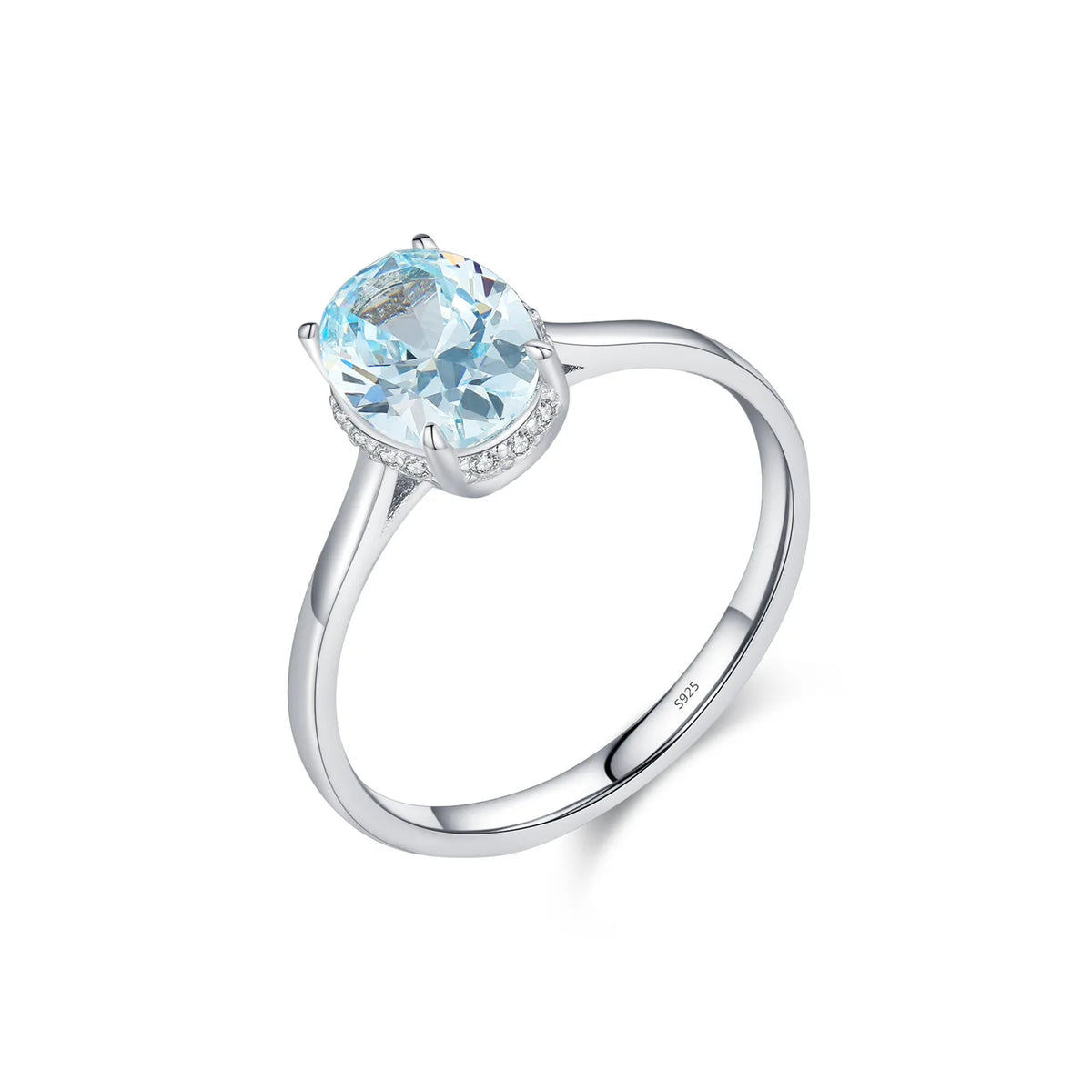 Kinselle Light Blue Oval Zircon Solitaire Ring — 925 Sterling Silver