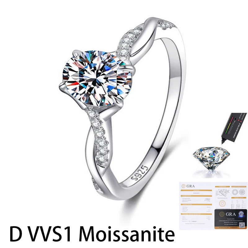 Kinselle 1.5CT Oval Moissanite Twist Ring — D Color, VVS1, 925 Sterling Silver