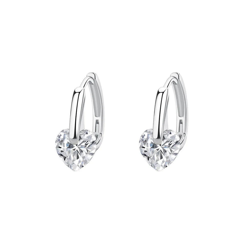 Kinselle Heart Cubic Zirconia Drop Hoop Earrings — 925 Sterling Silver