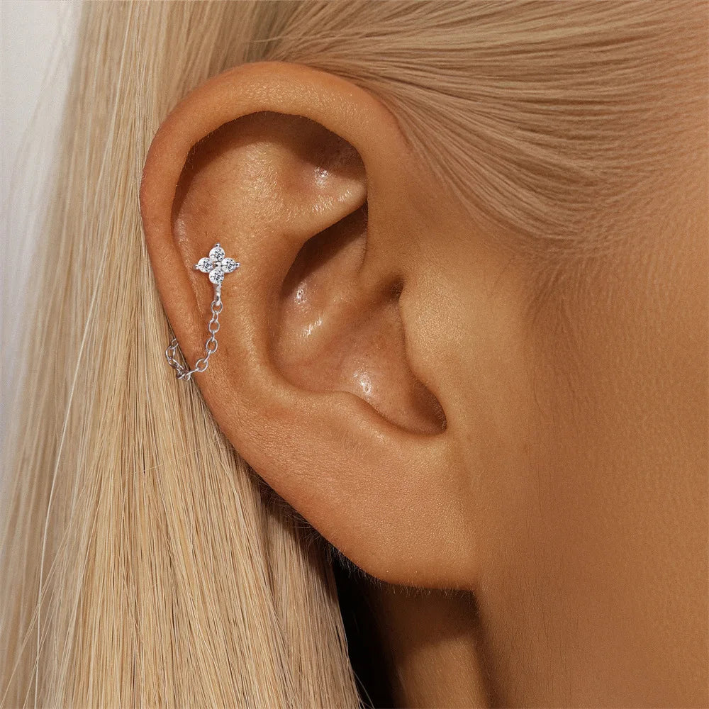 Kinselle Zircon Chain Flat-Back Stud Earrings — 925 Sterling Silver