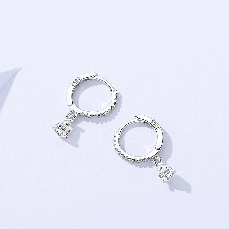 S925 Sterling Silver Teardrop Zircon Drop Hoop Earrings