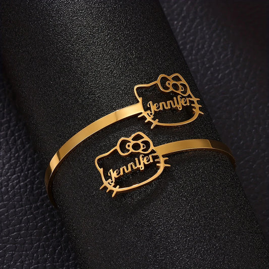 Kinselle Personalized Cat Name Cuff Bracelet