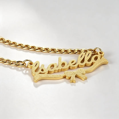 Kinselle Personalized Bow Name Necklace – Gold-Plated or Silver-Plated