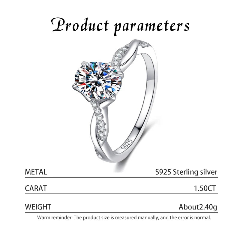 Kinselle 1.5CT Oval Moissanite Twist Ring — D Color, VVS1, 925 Sterling Silver