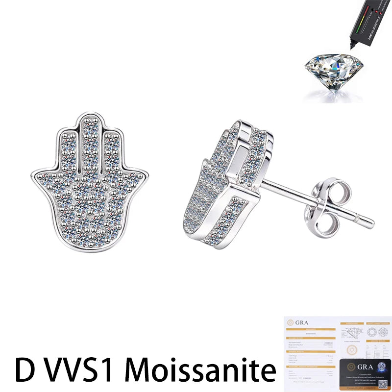 Kinselle Palm Moissanite Stud Earrings — D Color, VVS1, 925 Sterling Silver