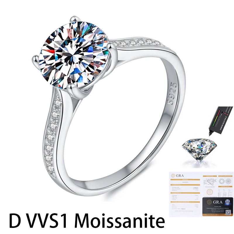 Kinselle 2CT Round Brilliant Moissanite Ring — D Color, VVS1, 925 Sterling Silver