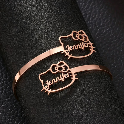Kinselle Personalized Cat Name Cuff Bracelet – Gold-Plated or Silver-Plated