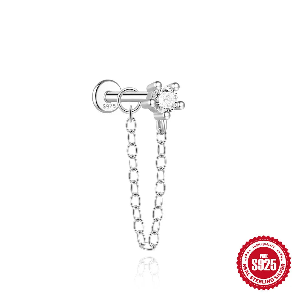 Kinselle Zircon Chain Flat-Back Stud Earrings — 925 Sterling Silver