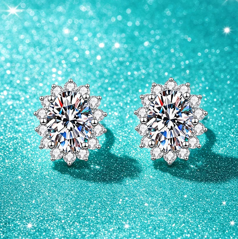 Kinselle 2CT Oval Moissanite Snowflake Stud Earrings — D Color, VVS1, 925 Sterling Silver