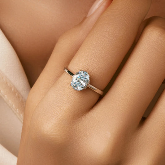 Kinselle Light Blue Oval Zircon Solitaire Ring — 925 Sterling Silver