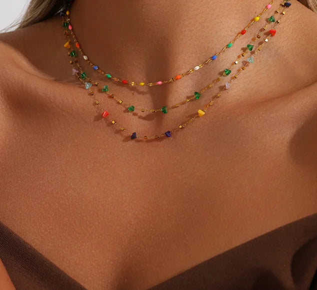 Gold-Plated Beaded Necklace with Colorful Crystal Rhinestones – Bohemian-Style Women’s Party Jewelry Gift