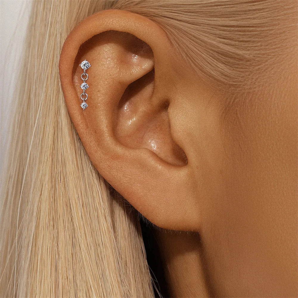 Kinselle Zircon Chain Flat-Back Stud Earrings — 925 Sterling Silver