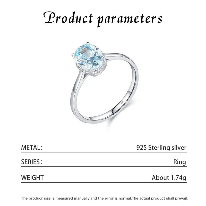 Kinselle Light Blue Oval Zircon Solitaire Ring — 925 Sterling Silver