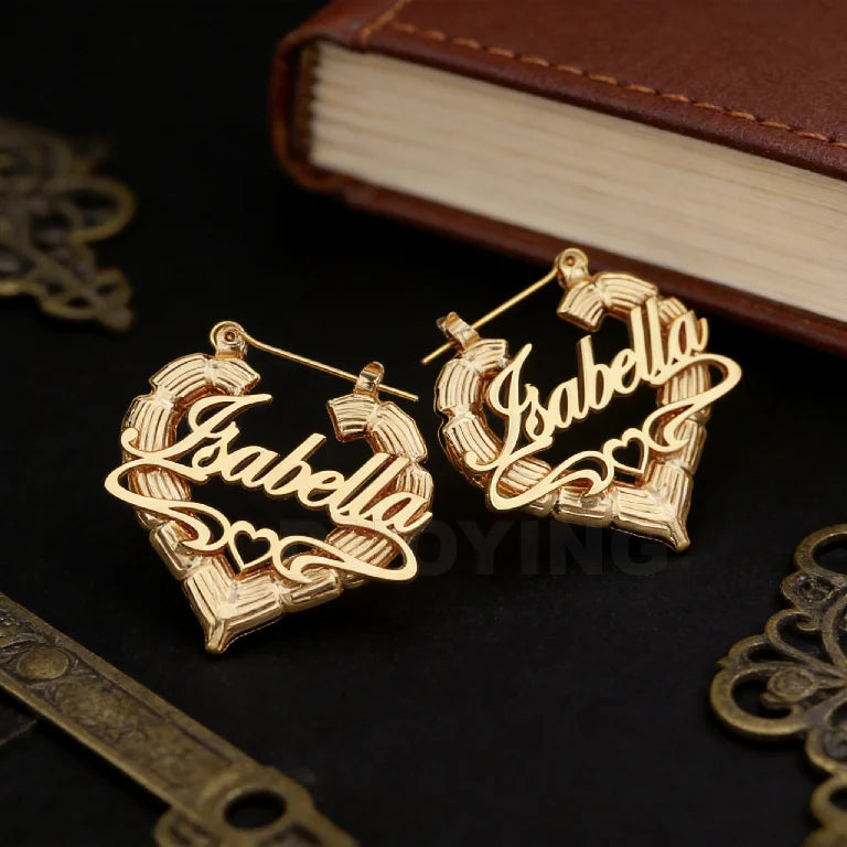Kinselle Personalized Heart Name Hoop Earrings