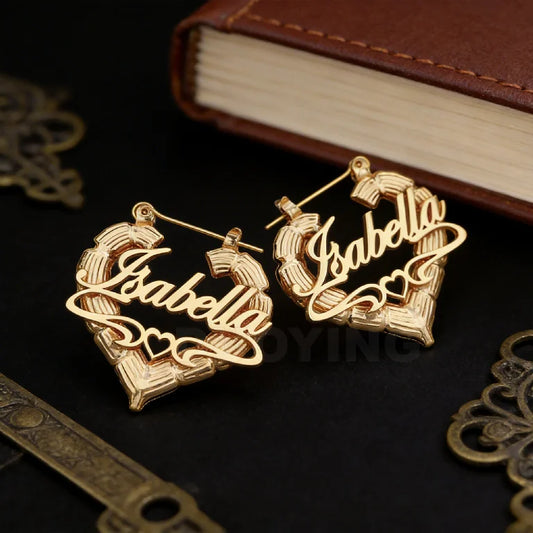 Kinselle Personalized Heart Name Hoop Earrings