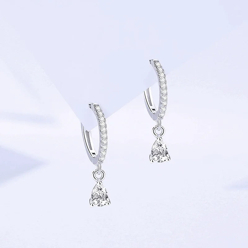 S925 Sterling Silver Teardrop Zircon Drop Hoop Earrings