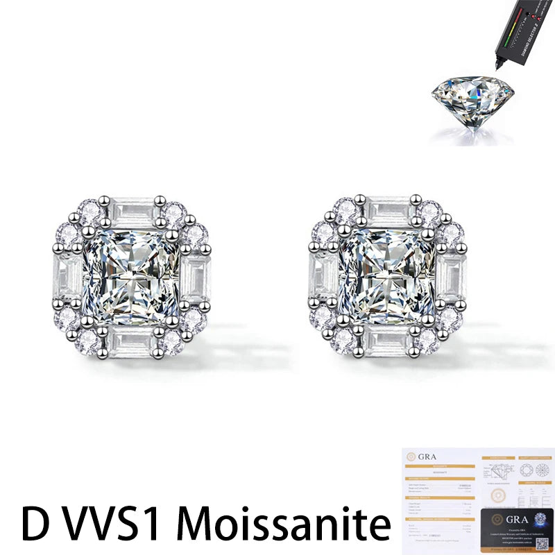 Kinselle 1CT Princess-Cut Moissanite Stud Earrings — D Color, VVS1, 925 Sterling Silver