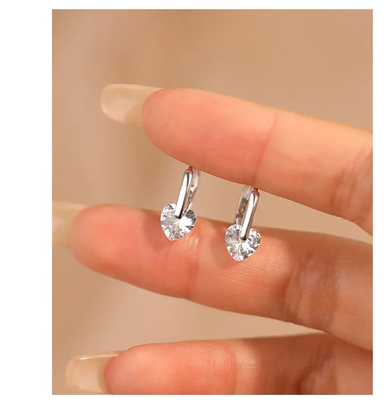 Kinselle Heart Cubic Zirconia Drop Hoop Earrings — 925 Sterling Silver
