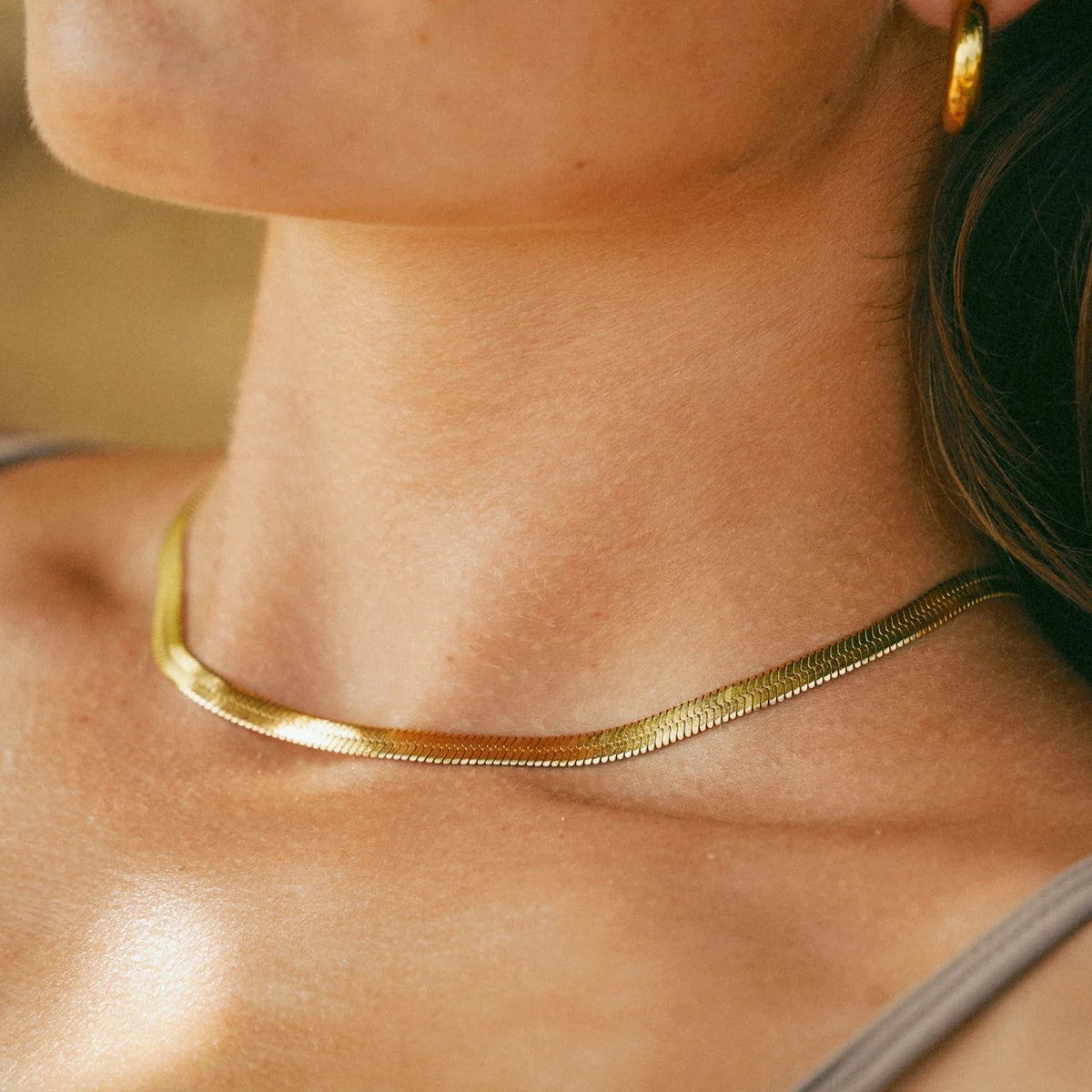 Gold & Silver Plated Stainless Steel Herringbone Chain Necklace