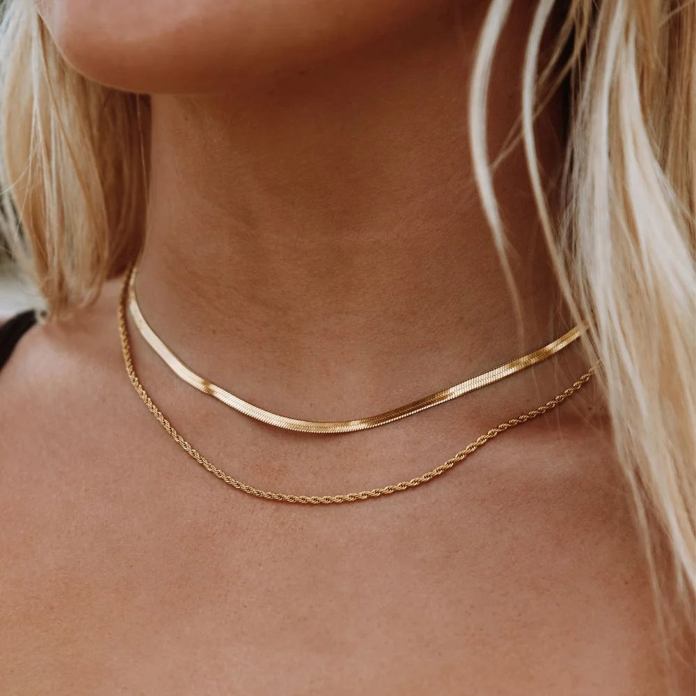 Gold & Silver Plated Stainless Steel Herringbone Chain Necklace