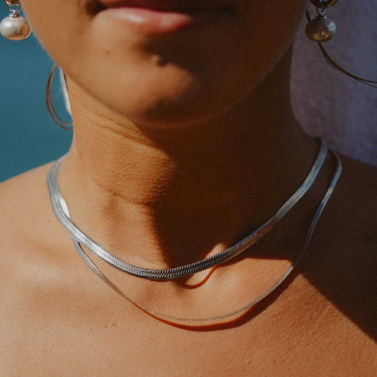 Gold & Silver Plated Stainless Steel Herringbone Chain Necklace
