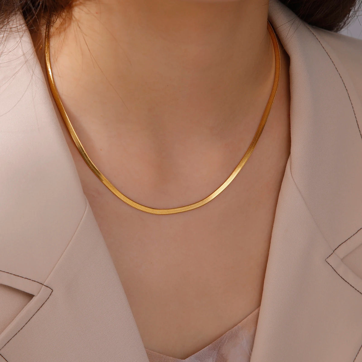 Gold & Silver Plated Stainless Steel Herringbone Chain Necklace