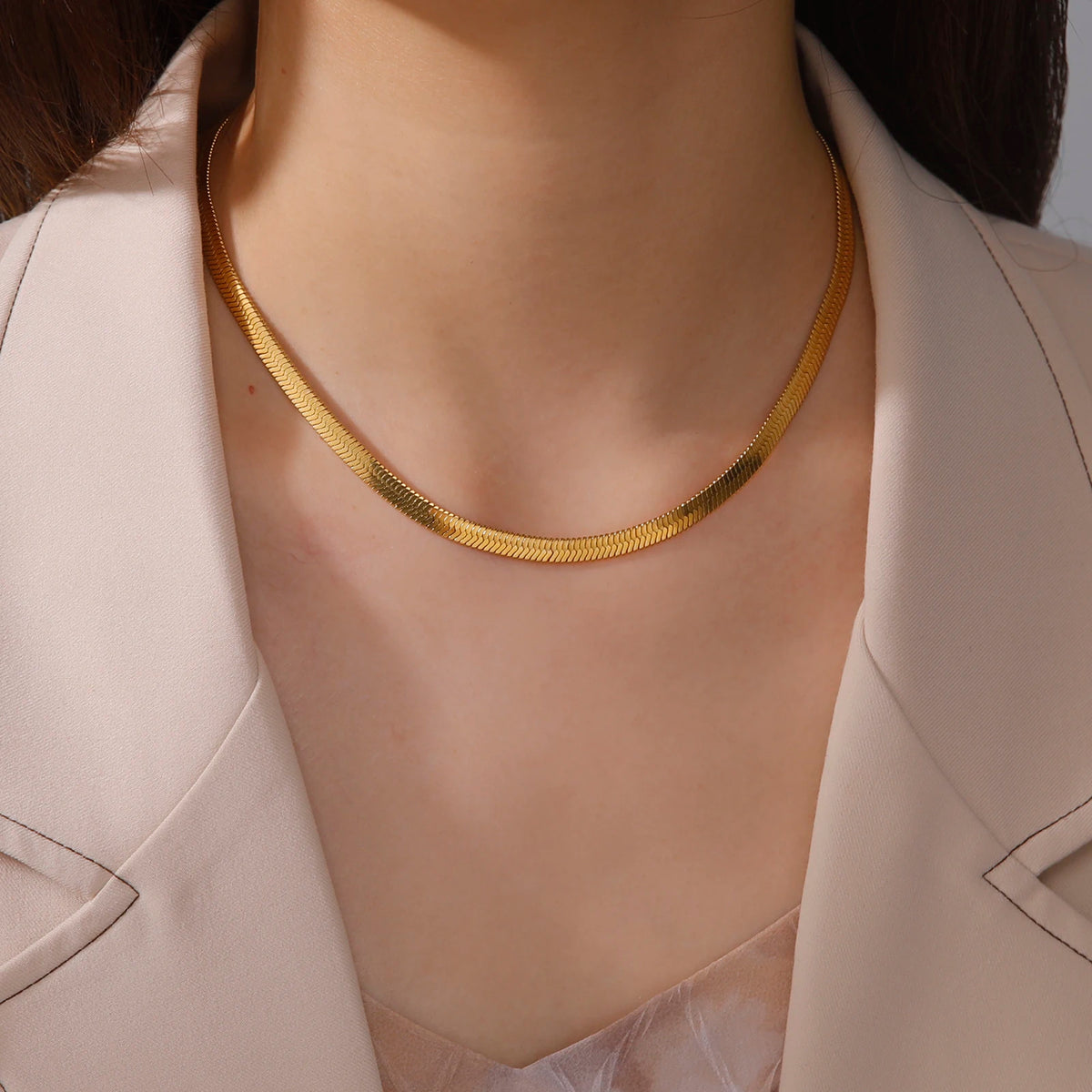 Gold & Silver Plated Stainless Steel Herringbone Chain Necklace