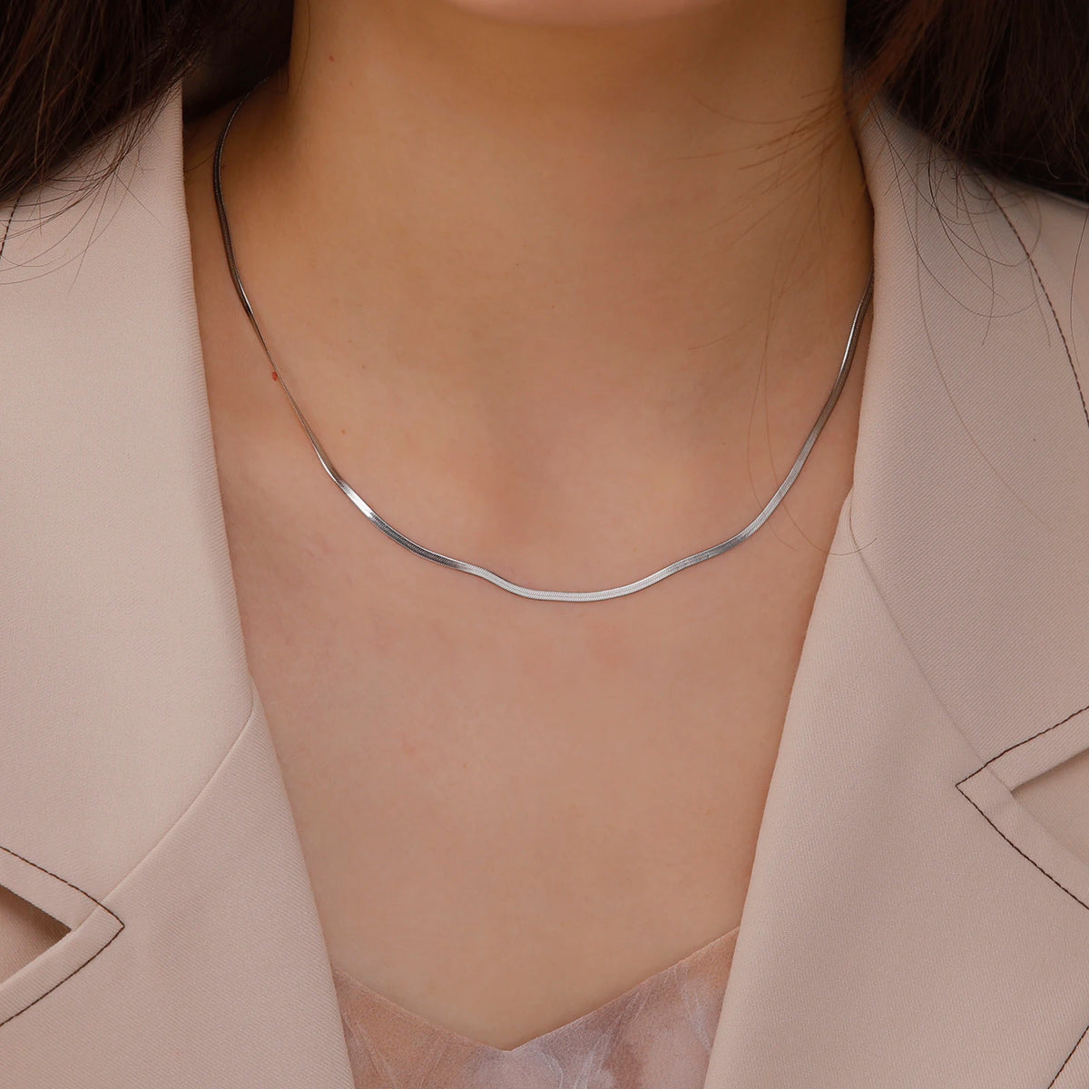 Gold & Silver Plated Stainless Steel Herringbone Chain Necklace