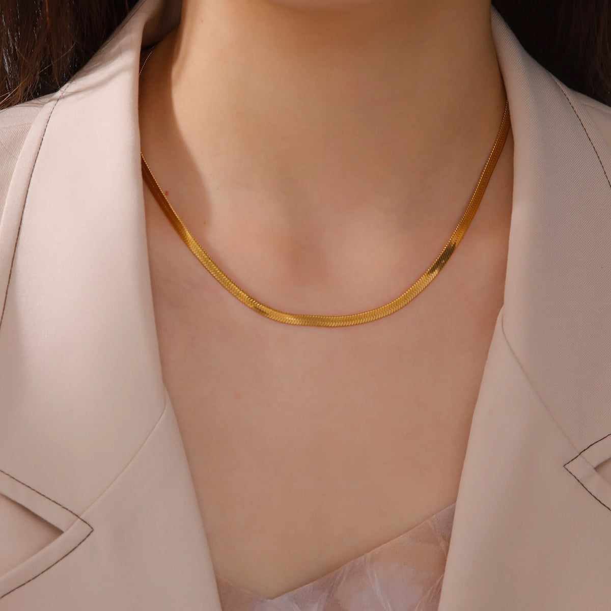 Gold & Silver Plated Stainless Steel Herringbone Chain Necklace